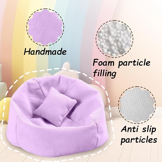 Handmade Bean Bag Chair for Doll Sofa Seat, Mini Sofa Suitable for 17 CM Dolls, Practical Accessories Suitable for Blind Box Enthusiasts and Collectors(Purple)