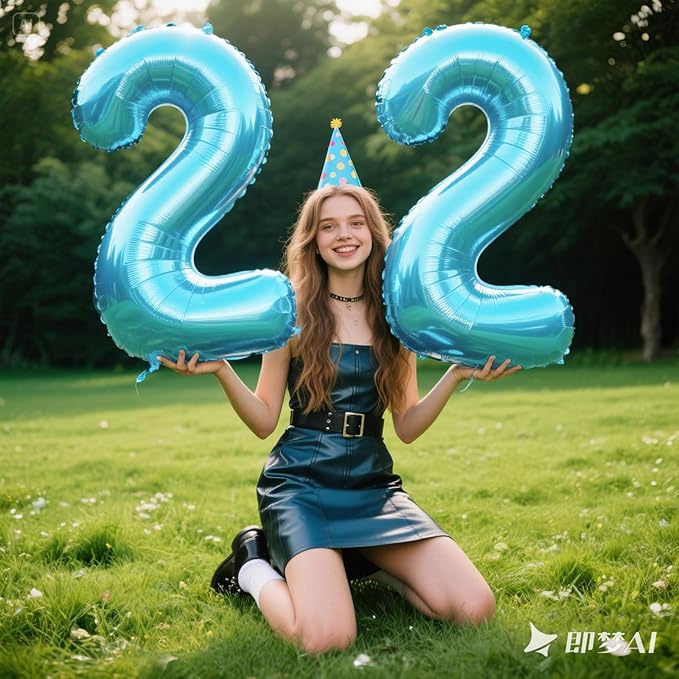 40 Inch Light Blue Number 22 Digital Balloon,Jumbo Mylar Foil Helium Balloon for 22 Balloons for Birthday Party,Wedding Anniversary Party Decorations