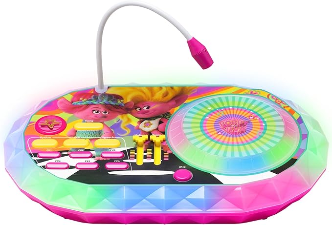 eKids Trolls Band Together DJ Party Mixer Turntable Toy with Built in Microphone for Kids, for Fans of Trolls Toys for Girls