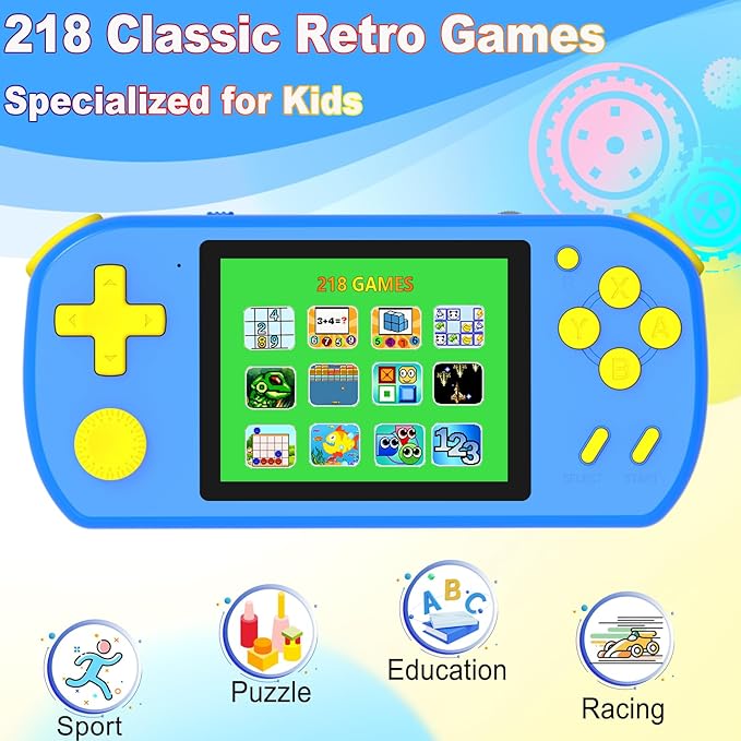 Great Boy Handheld Games for Kids with 218 Retro Video Game 3.0'' Color Screen Rechargeable Arcade Gaming Player,Birthday Xmas Gift (Blue)