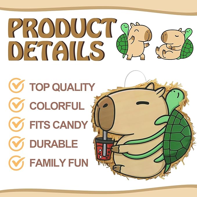 Soulchen Birthday Party Piñata Decorations Includes Eye Mask Stick Blindfold Confetti Birthday Party Camping Theme Favor Supplies(Capybara with Turtle Backpack)