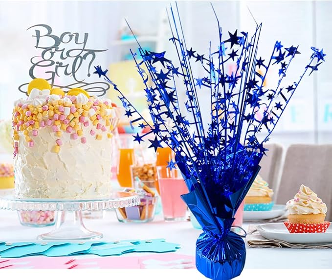 6 Pack Metallic Foil Spray Centerpiece Star Table Decoration Burst Glitter Tabletop Centerpieces for Birthday Christmas New Years Nye Wedding Graduation Holiday Party Supplies Decor, Blue