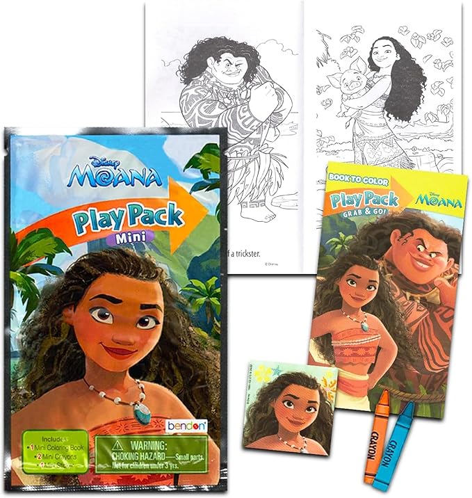 Disney 8 Pc Moana Mini Party Favors Set - Bundle 8 Play Packs with Mini Coloring Books, Stickers, and Goodie Bags | Moana Birthday Party Supplies Decorations