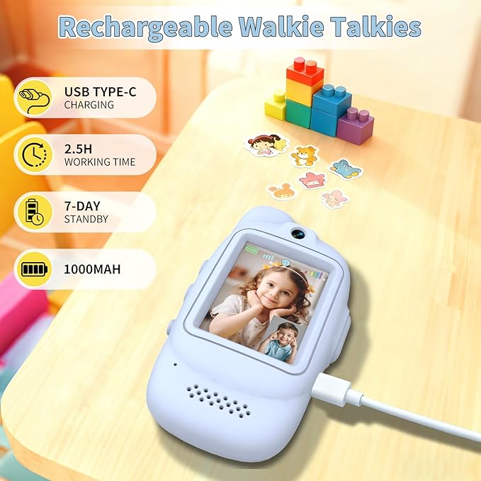 Video Walkie Talkies for Kids, Handheld 2 Pack Rechargeable Kids Video walkie talkies,Long Range Ideal for Family Games, Outside, Camping, Hiking (Pink & Blue A)