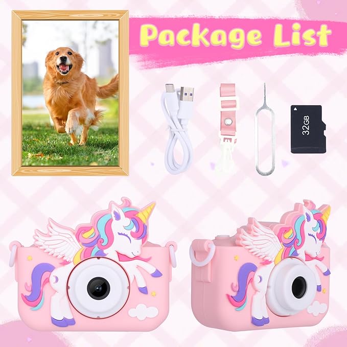 2-Pack Camera for Kids Girls Age 3-8, Toddler Kids Digital Camera Christmas Birthday Gifts for 3 4 5 6 7 8 Years Old Girl, Cute Selfie Video Camera