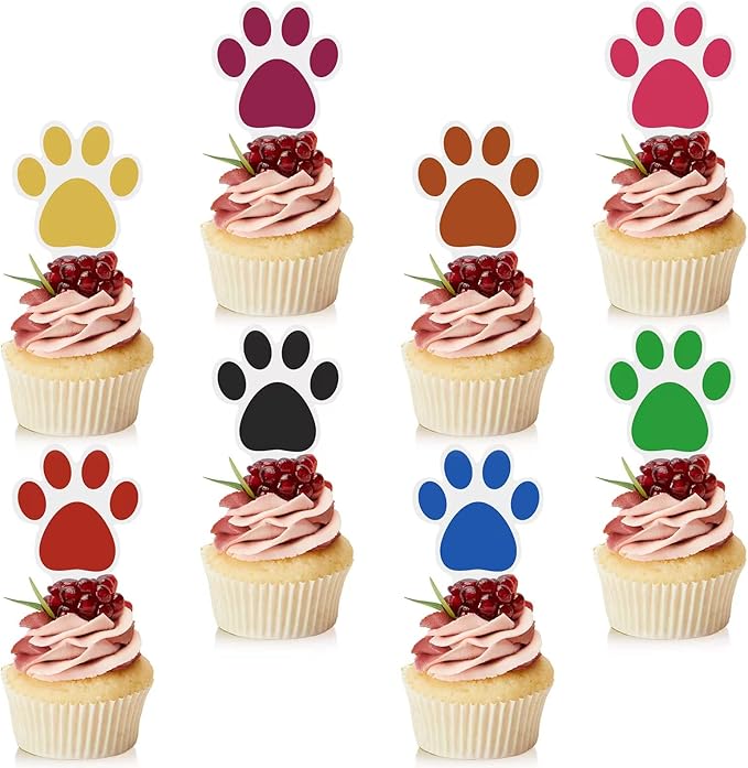 48 Pcs Paw Cake Topper 8 Color Paw Print Cupcake Topper Dog Birthday Party Supplies Dog Pet Puppy Dog Birthday Party Decorations