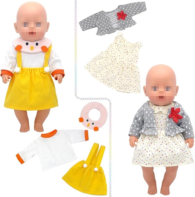 SOTOGO 5 Sets Doll Clothes Outfits Jumpsuits with Hats for 14 to 17 Inch New Born Dolls, American 18 Inch Dolls Clothes and Accessories