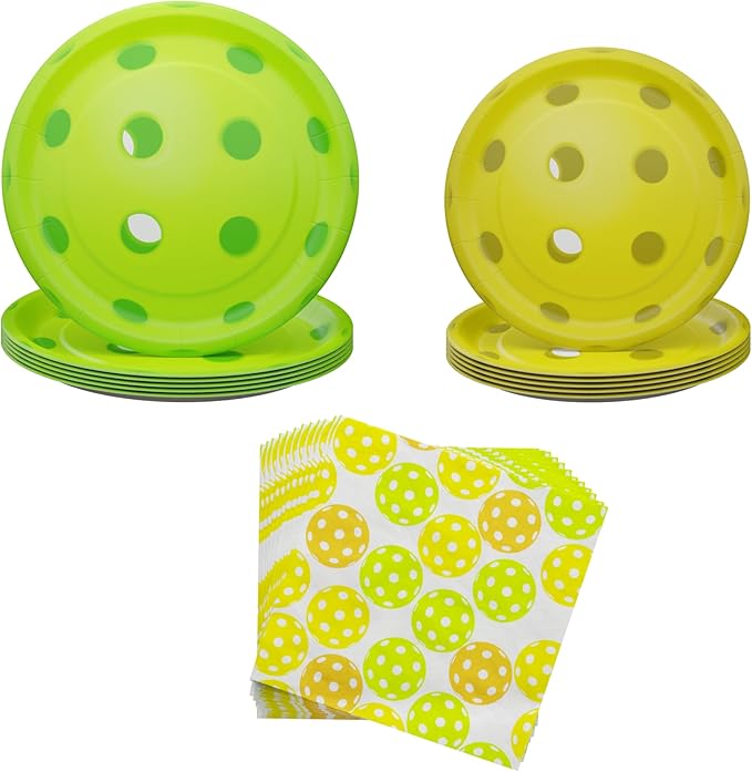 Blue Orchards Pickleball Party Plates and Napkins (52 Pieces for 16 Guests) - Pickleball Party Decorations Sports Themed Birthday Baby Shower Disposable paper Plates and Napkins