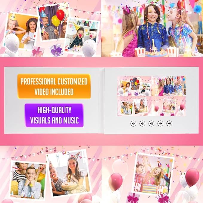 Birthday Video Greeting Card for Children – Personalized with Your Photos – Plays Custom Animated Slideshow – 7-Inch Screen, 512MB Memory, Rechargeable Battery, Digital Album