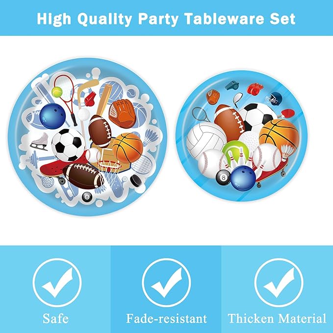 96 Pcs Sports Themed Birthday Party Supplies - Sports Party Decorations, Plates, Napkins