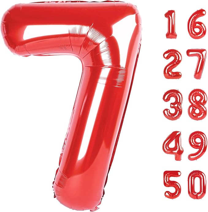 Red Number 7 Balloons, Balloon 40 Inch, Big Large Foil Helium Number Balloons, Jumbo Giant Mylar Number 7 Balloons for 7 17 27 37 Year Old Birthday Red Party Decorations Supplies Anniversary