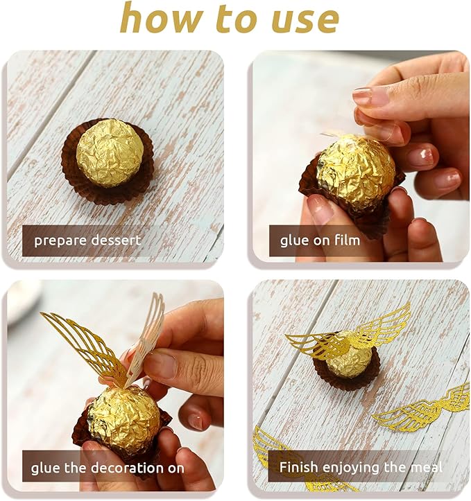 50PCS Wizard Party Chocolate Decoration Wings Chocolate Decoration, Wings Wafer Cupcake Toppers with 50pcs Glue Point, Wafer Cupcake Toppers for Anniversary Birthday Wedding