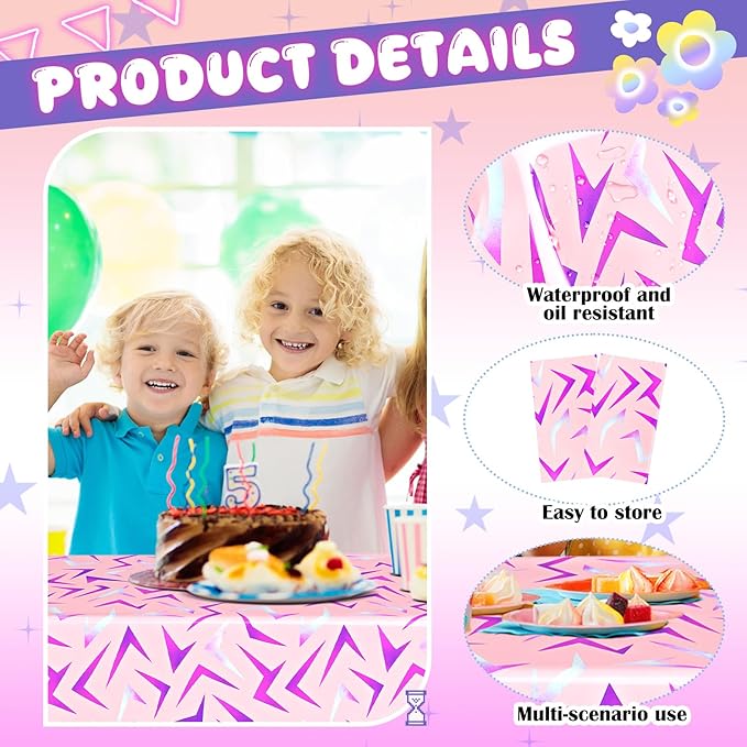 4 Pcs Birthday Party Decorations Plastic Cute Birthday Tablecloth 108 x 54 Inches Disposable Rectangle Tablecover for Boys Girls Kids Baby Shower Party Supplies (Kpop Themed)