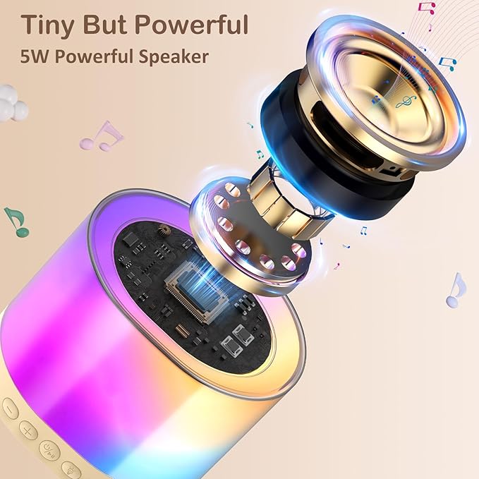 JYX Mini Karaoke Machine for Kids Adults, Portable Bluetooth Speaker with 2 Microphones, Support TF/AUX Input/4 Funny Magic Voice (Ivory White-2 Mic)