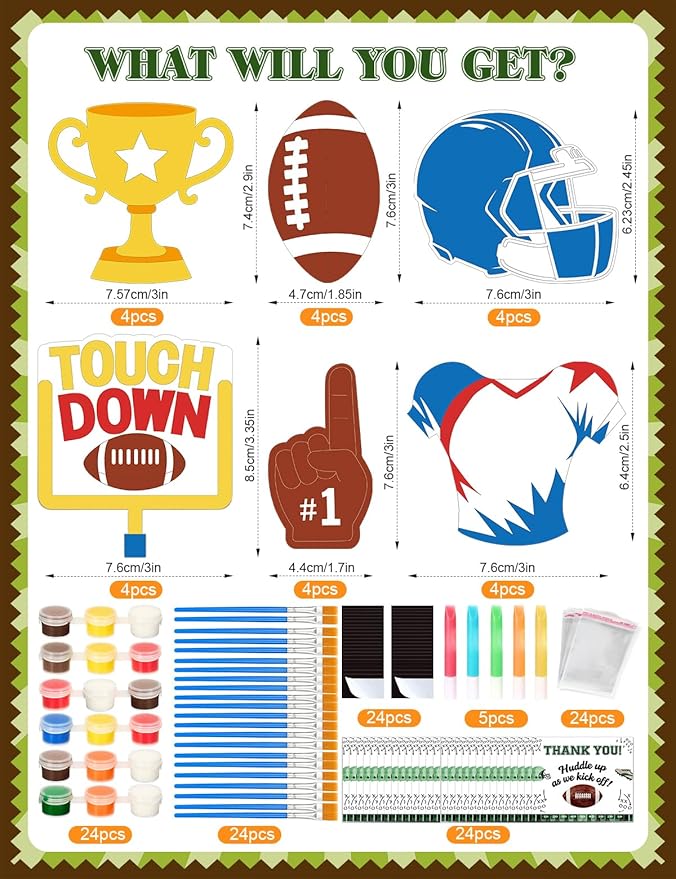 24 Set Football Party Favors - Football Birthday Party Supplies - Non-Toxic DIY Wooden Paint Crafts - with Magnet Luminous Pen - American Rugby Birthday Goodie Bags Gifts Prizes for Kids Boys Toddler