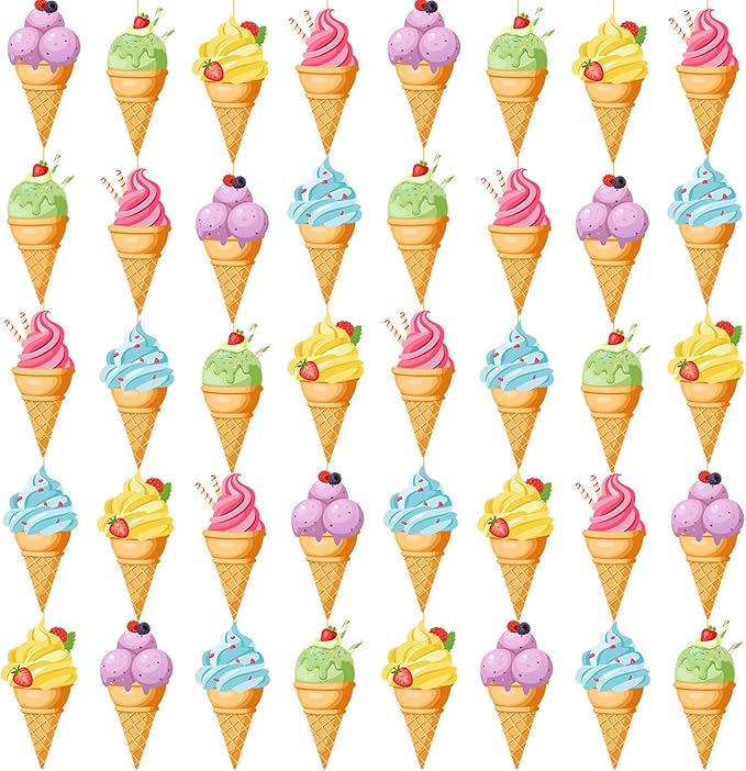 Duraaamo 8 Pack Ice Cream Party Banner Decorations Ice Cream Paper Garland Birthday Paper Hanging Cutouts for Theme Birthday Gender Reveal Party Supplies Decoration