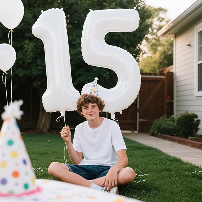 40 Inch White Number 15 Digital Balloon,Jumbo Mylar Foil Helium Balloon for 15 Balloons for Birthday Party,Wedding Anniversary Party Decorations