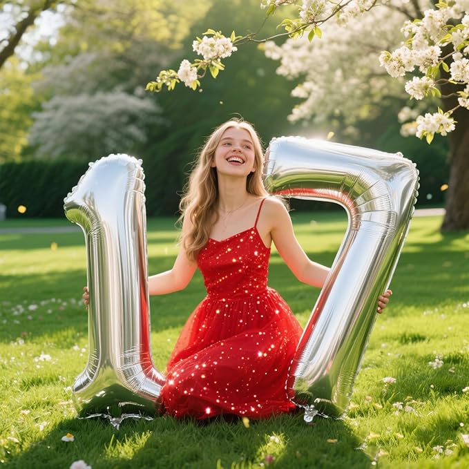 40 Inch Silver 7 Number Balloons Giant number balloons 7 Jumbo Mylar Foil Helium Balloon for 17 27 37 Birthday Digital Balloons for 70th Birthday Party Wedding Anniversary Party Decorations