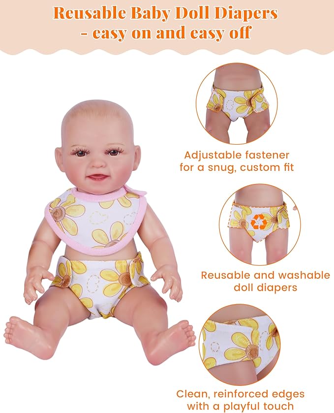 BABESIDE Baby Doll Accessories Set - 10 Pcs Feeding and Caring Set for 12-15 Inches Dolls Including Bottles with Disappearing Milk, Pacifier, Bibs, Diapers, Pretend Play Accessories for Kids
