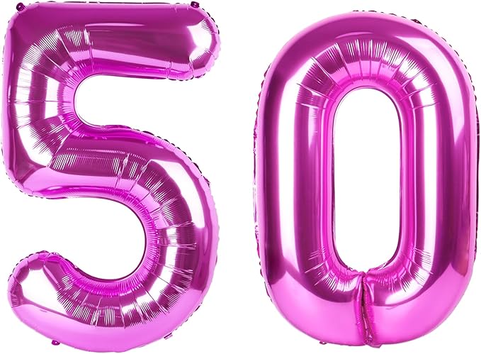40 Inch Large 50 Balloon Numbers Rose Purple Big Foil Number Balloons Giant Helium Happy Birthday Party Decorations for Man and Women, Huge Mylar Anniversary Party Supplies