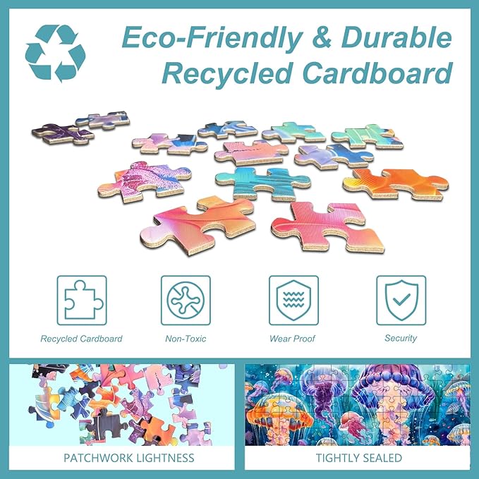 Colorful Jellyfish 500 Piece Puzzle for Adults Beautiful Underwater Vibrant Ocean Coral Fish Landscape Jigsaw Puzzle with Letters on Back Nature Fun Family Seniors Puzzle