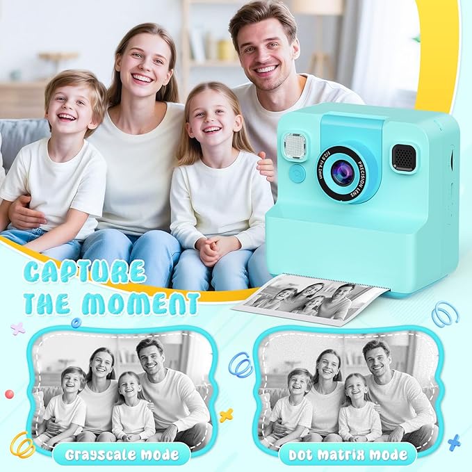 Kids Camera Instant Print :Flip-Up Camera Gift for Girls Ages 3-16 (for Christmas Or Birthday),1080P Hd Children Digital Video Instant Print Cameras with 3 Rolls Paper & 32Gb-Green