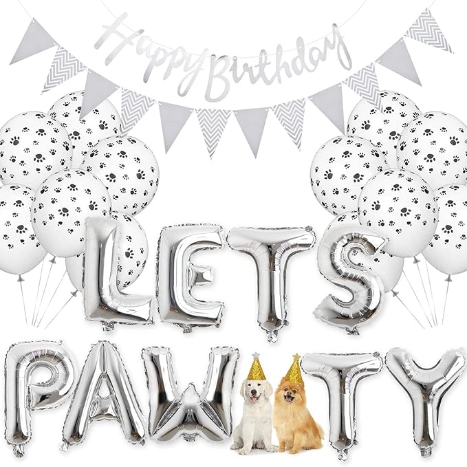 Pawty Balloons & Banners - Dog & Cat Birthday Hat, Foil Balloons for Pet Party Decoration