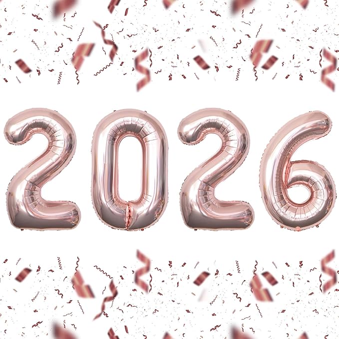 KALOR 32 Inch 2026 Rose Gold Foil Number Balloons, 2026 New Years Decorations for 2026 Happy New Year Eve and Graduations Party Supplies
