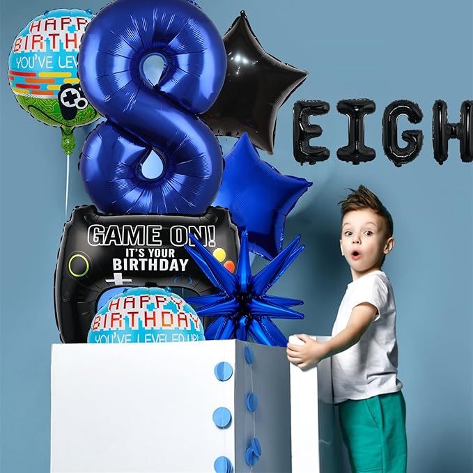 13pcs Boys Birthday Party Decorations - Navy Blue Video Game Controller Mylar Foil Balloon & Supplies