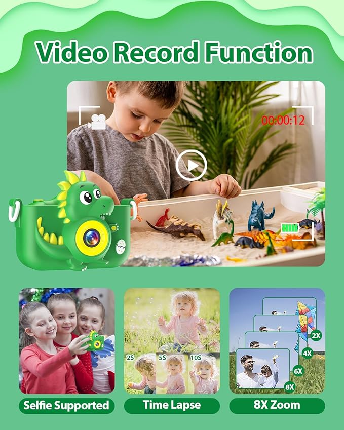 Dinosaur Kids Camera Toys, Camera for Kids with 32GB SD Card 1080P HD Kids Digital Camera Suitable for 3 4 5 6 7 8 9 Years Old Girls and Boys Gift Toys