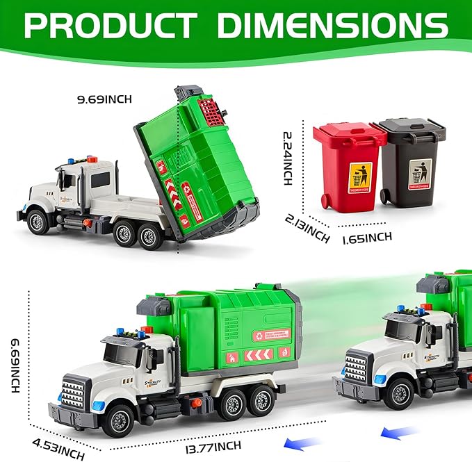 Large Garbage Truck Toys for 3 4 5 6 7 8 Year Old Boys, Lights and Sounds Truck Vehicles Toy for Kids Childs Toddlers Christmas Birthday Gift
