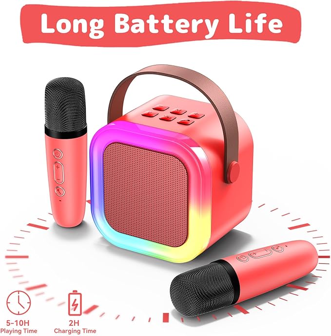 Fede Karaoke Machine for Kids Adults, Mini Karaoke Machine with 2 Wireless Microphones, Portable Bluetooth Speaker with Voice Changing Effects & LED Lights, Best Gifts Toys for Girls and Boys