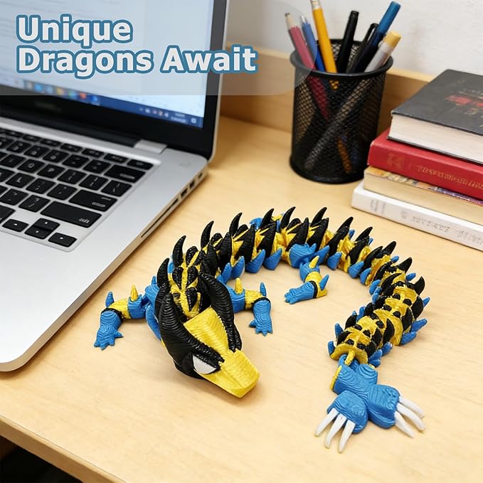3D Printed Dragon,10 in 3D Printed Dragon Model,Unique 3D Animals Collectible,Flexible Articulated Fantasy 3D Dragon Fidget Toys for Creative Desk Decor Fun Gift.(2 Pcs)