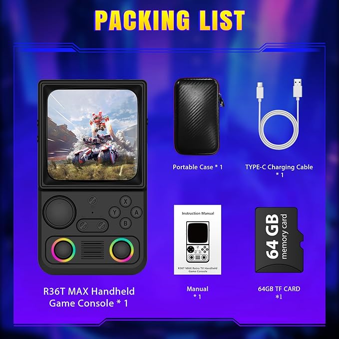 R36TMAX Upgraded Retro Handheld Game Console with 4000mAh Battery, 4.0'' IPS Screen, Retro Gaming Console with Portable Case, Supports WiFi Networked Fighting and OTG (Classic Black)