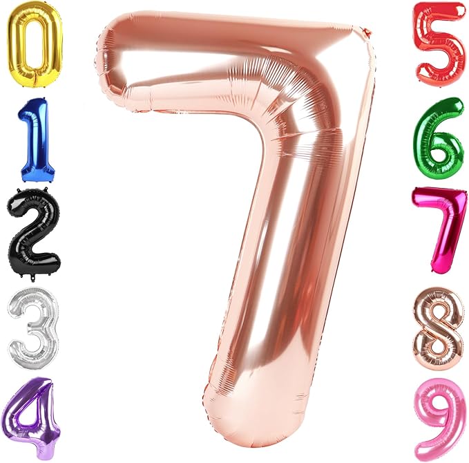 40 Inch Rose Gold Number 7 Balloon, Giant 7 Number Balloons for 7th Birthday Decorations, Party Supplies for Baby Boy Girl, Rose Gold Party Decor