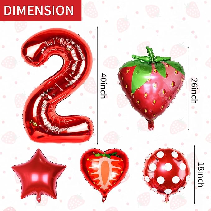 Berry 2nd Birthday Party Supplies,Berry 2nd Birthday Balloon for Strawberry 2nd Birthday Decorations Strawberry Foil Balloons Birthday Party Decorations for Girls