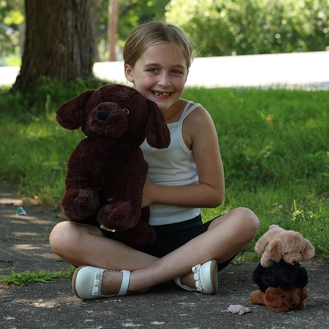 4Pcs Lab Stuffed Animals - 16" Huggable Chocolate Mama Labrador Dog with 3 Hidden Puppies (Black/Yellow/Dark Brown) - Plush Toys Gifts for Kids