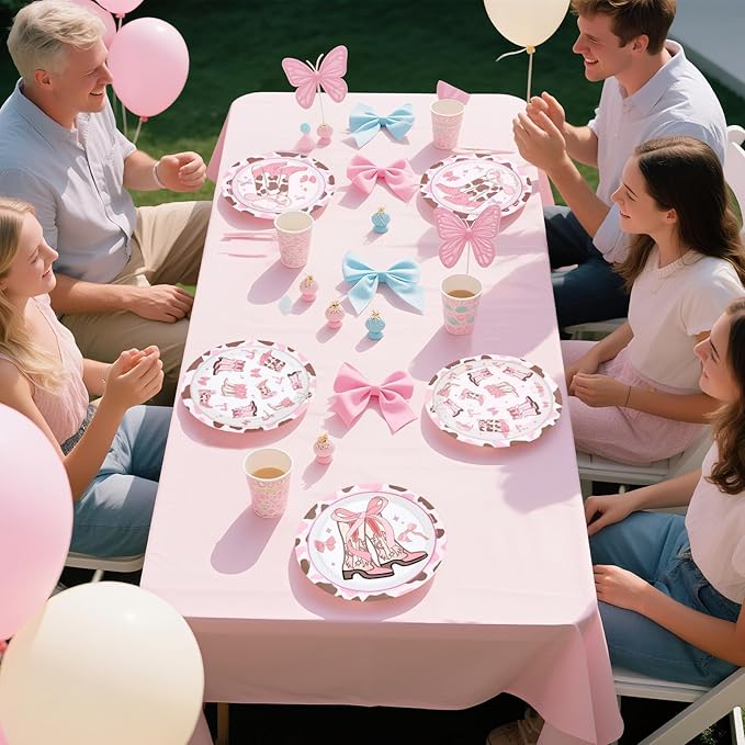 60Pcs Coquette Cowgirl Birthday Party Decorations 9" Western Bow Cowgirl Plates Disposable Pink Bows Rodeo Bachelorette Tableware for Western Cowgirls Themed Birthday Baby Shower Party Supplies