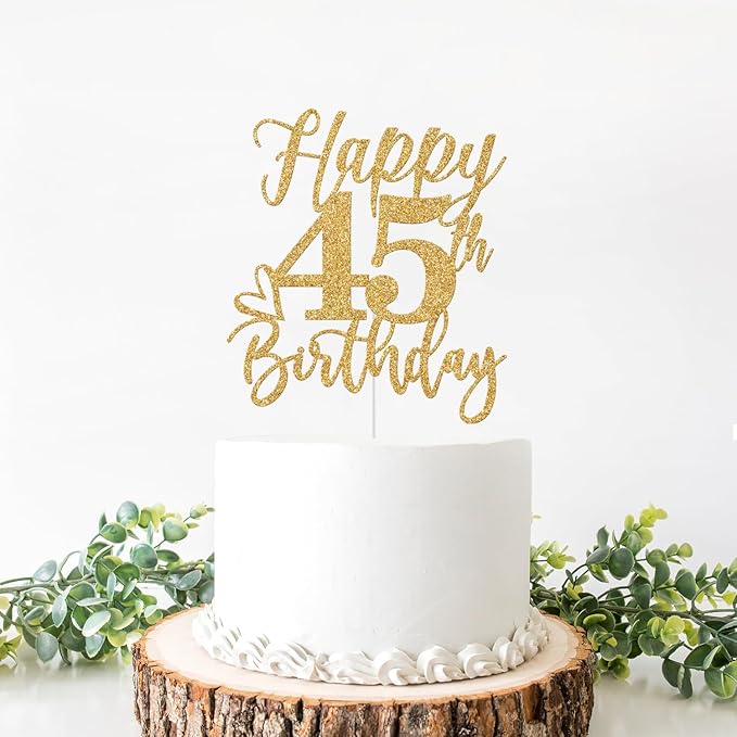 Happy 45th Birthday Cake Topper, 45th Birthday Decorations, Cheers to 45 Years, Hello 45, 45th Happy Birthday Party Supplies Gold Glitter