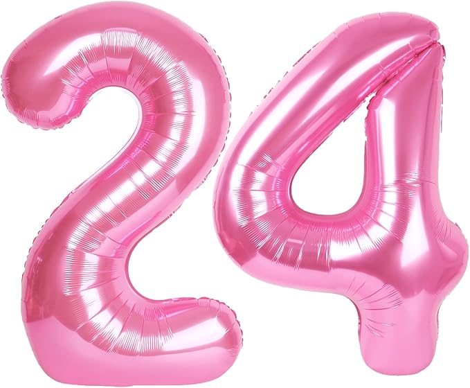 40 Inch Pink Number 24 Digital Balloon,Jumbo Mylar Foil Helium Balloon for 24 Balloons for Birthday Party,Wedding Anniversary Party Decorations