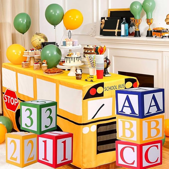 6 Pcs Cartoon Friend Street Party Decoration ABC and 123 Alphabet Balloon Box Back to School Decoration Cartoon Story Decor for School Graduation Birthday Party Supplies