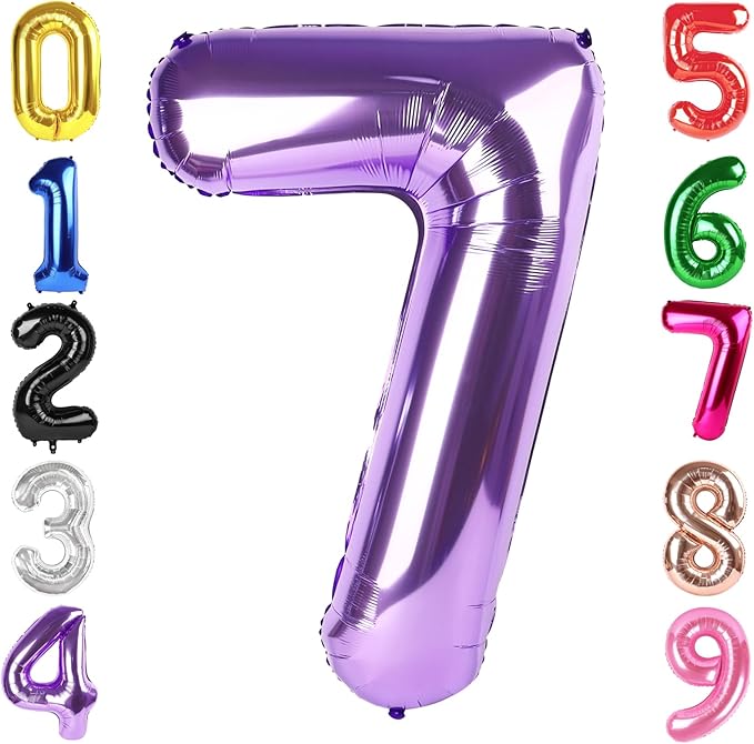 40 Inch Purple Number 7 Balloon, Giant 7 Number Balloons for 7th Birthday Decorations, Party Supplies for Baby Boy Girl, Purple Party Decor