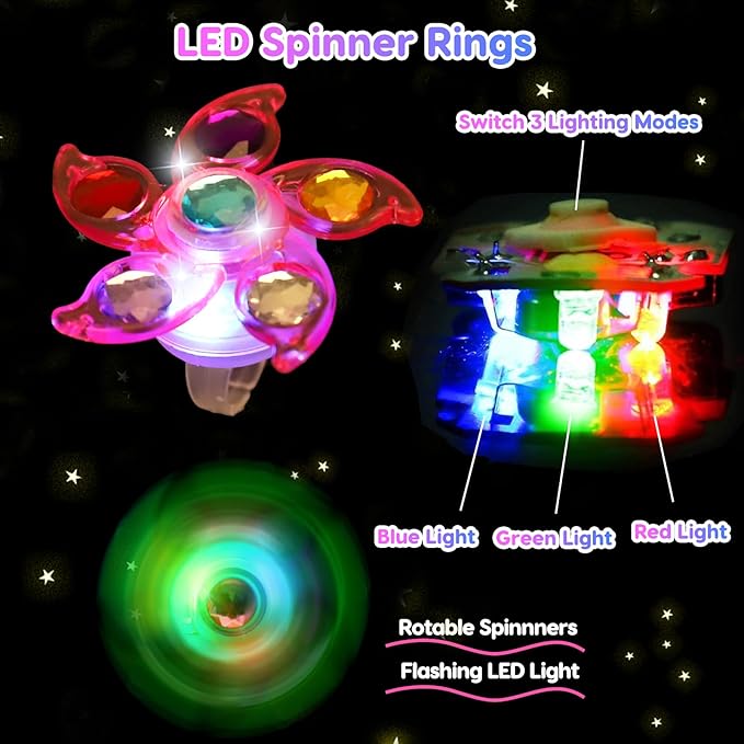 24PCS LED Light Up Fidget Spinner Rings Glow Party Favors Bulk for Kids 4-8 8-12 Easter Egg Fillers Goodie Treat Bags Stuffers Pinata Carnival Prizes Classroom Treasure Box Toys Birthday Return Gifts