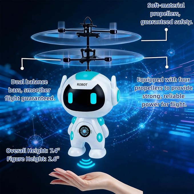 Flying Toys for Kids Mini Drones for Kids 8-12 with LED Light Indoor Rechargeable Mini Helicopter Toy Mini Robot Toy Cool Toys Gift for Boys & Girls Age 6-12