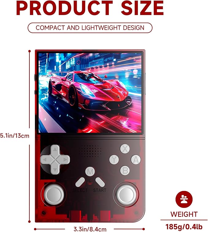 R40 Retro Handheld Game Console - Open Source System,3.5" IPS Screen, 18,000+ Classic Games, 128G TF Card, 3000mAh Battery, Portable Gaming Player for Travel, Retro Gaming Console, Red