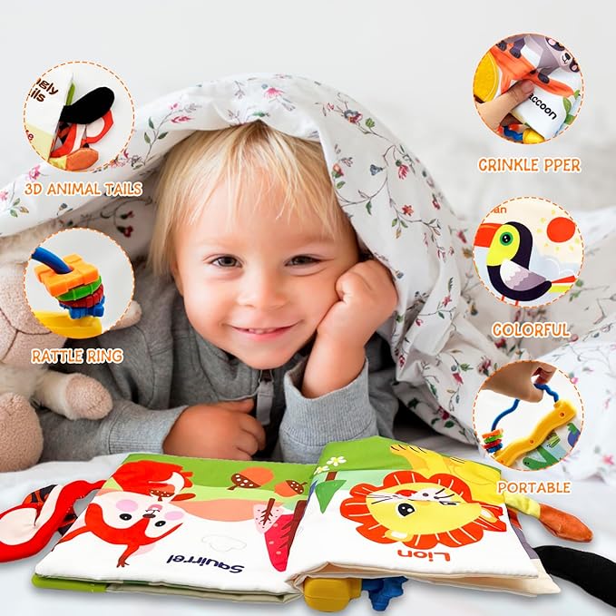Soft Cloth Baby Book,Touch Feel Cloth Crinkle Books for Infant Baby 6-12 Months,Learning Education Soft Sensory Toy,Teether,Shower Gifts for Boys Girls (Giraffe-with Handle)