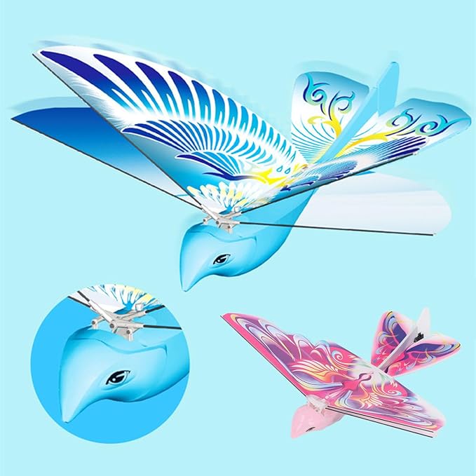 Flying RC Bird Toy 2.4GHz USB Charging LED Flapping Bird for Indoor Outdoor (Blue)