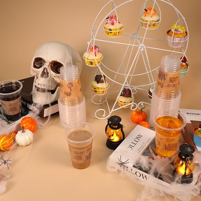 TEASlK 60 Pieces 16oz Magic Wizard Party Cups Disposable Magic Cups Plastic Drinking Cups for Halloween Party Birthday Vintage Castle Party Decoration(Castle)