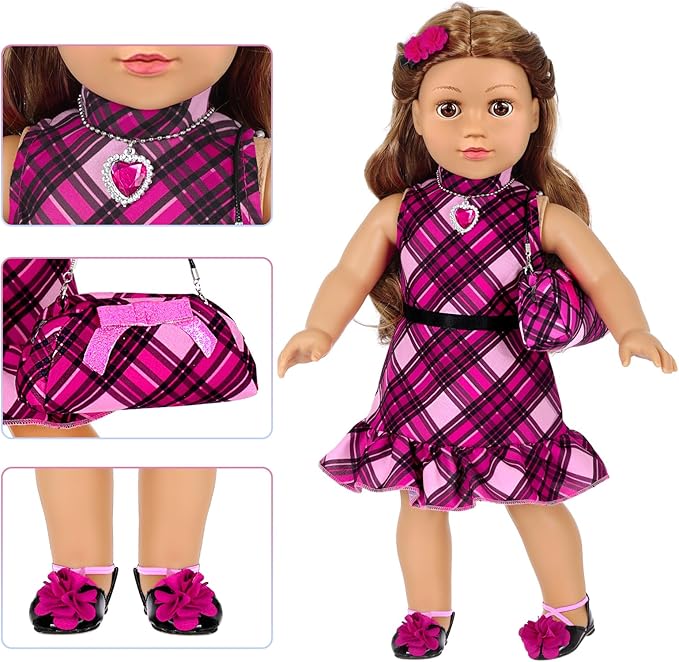 American 18 Inch Dolls Makeup Accessories and Clothes,Fashion Dress Tote Bag for 18" Doll Include Outfits Shoes Cosmetic Toys Stuff Gift for Baby Girl (No Doll)