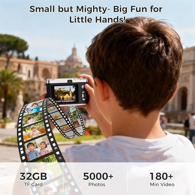 Upgrade Kids Selfie Camera, HD Digital Video Cameras for Toddler, Portable Toy for 3 4 5 6 7 8 Year Old Girl with 32GB SD Card-Black